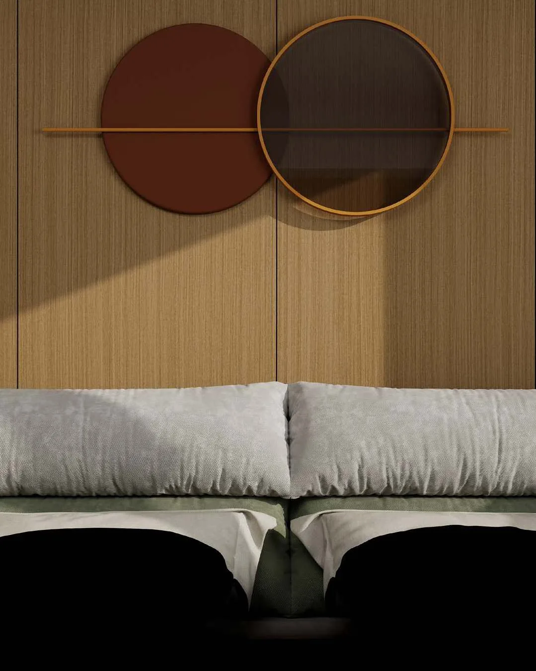 Chambre habillée de panneaux muraux effet bois